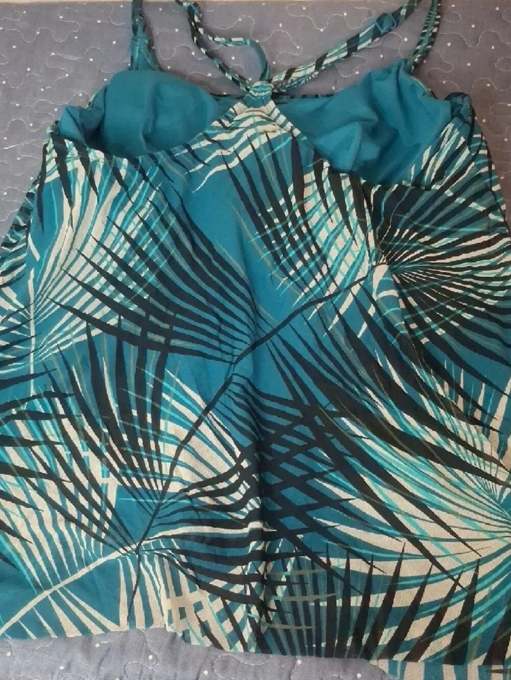 COCO Reef Tropical Teal Palm Print Tankini Top size 34DD